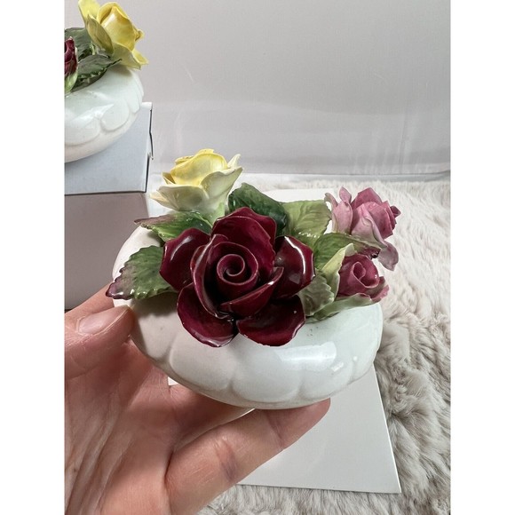 VTG 2 Golden‎ Crown E&R England Fine Bone China Hand Painted Rose Candle Holders - Picture 3 of 6